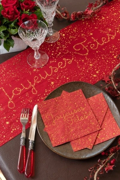 Chemin De Table étoile Rouge Joyeux Noël 28cm 2 Chemin De Table étoile Rouge Joyeux Noël 28cm – Image 2